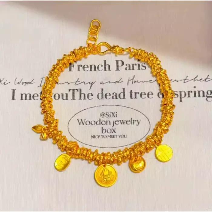 Bracelet à breloques dieu de la richesse jaune brillant pour femmes, artisanat en or Antique, nouveau bracelets de Style chinois, bijoux cadeau de Banquet