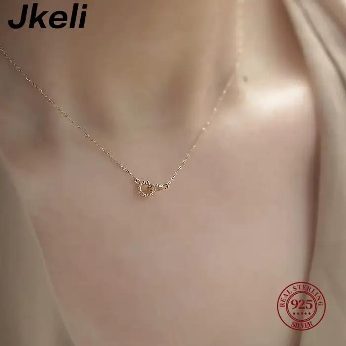 Jkeli coréen exquis pavé cristal géométrie S925 en argent Sterling pendentif collier femmes mode charme fête bijoux