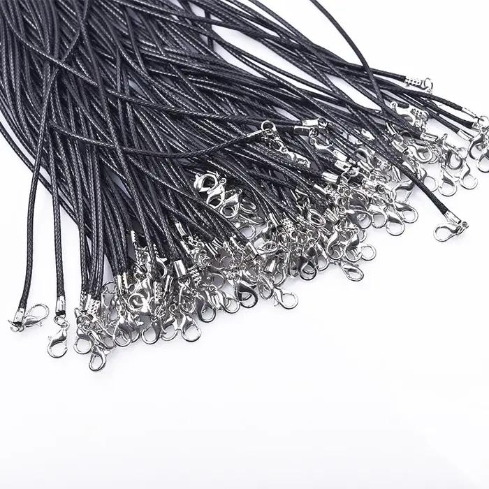 50/55/60cm cordon noir en cuir corde chaîne collier attache alliage chaînes étendues cire Pack colliers pour femmes hommes fermoir à homard