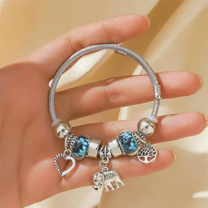 Bracelet arbre de vie Boho avec breloques éléphants pêches Talisman en alliage de zinc pour femmes bijoux minimalistes tracker d'humeur occasions spéciales