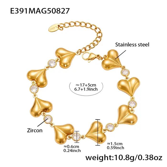 Bracelet de tennis pour femmes, chaîne en acier inoxydable, plaqué or 18 carats, cœur romantique, zi