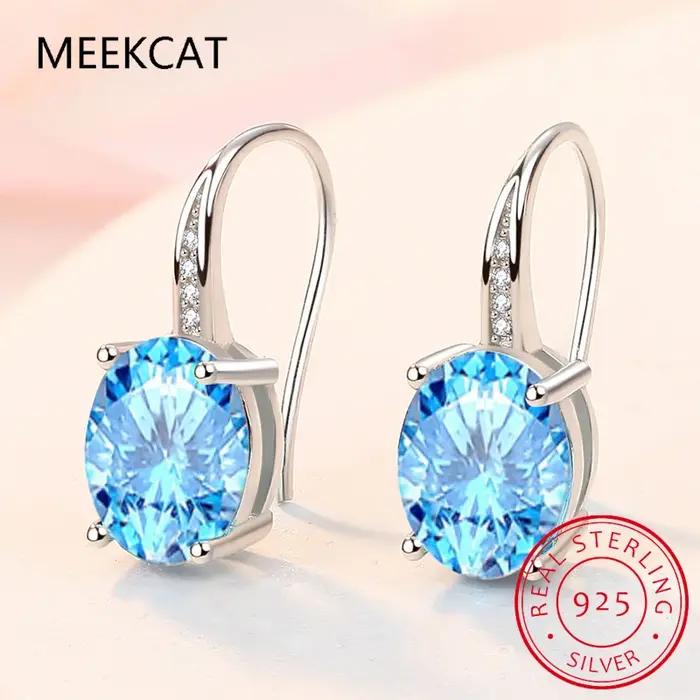 Boucles d'oreilles ovales naturelles en argent Sterling 925 pour femmes, topaze bleu ciel, goutte d'