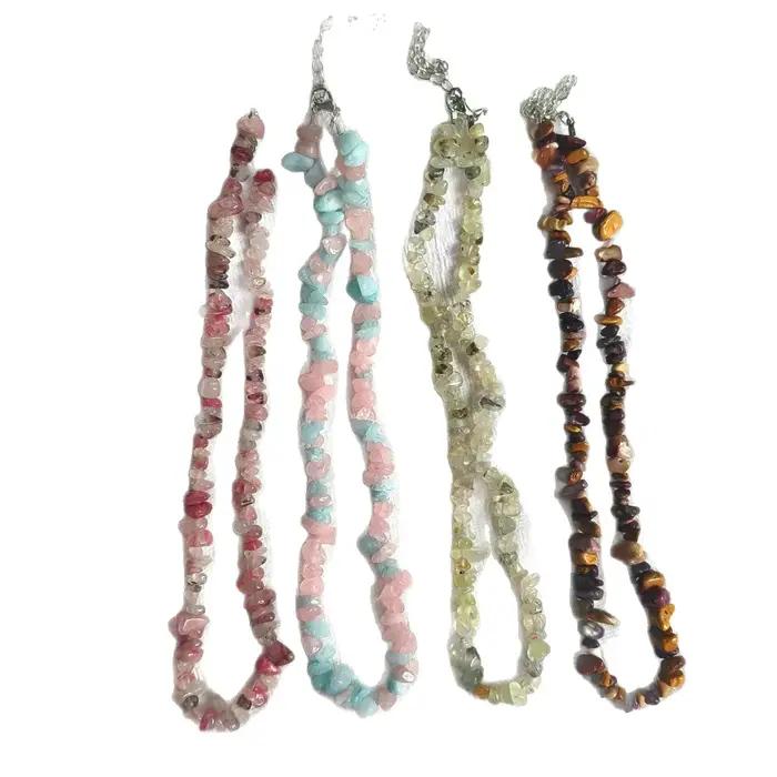 Collier en pierres naturelles et perles de cristal multicolores avec design géométrique pour homme femme et unisexe occasions spéciales et quotidienne