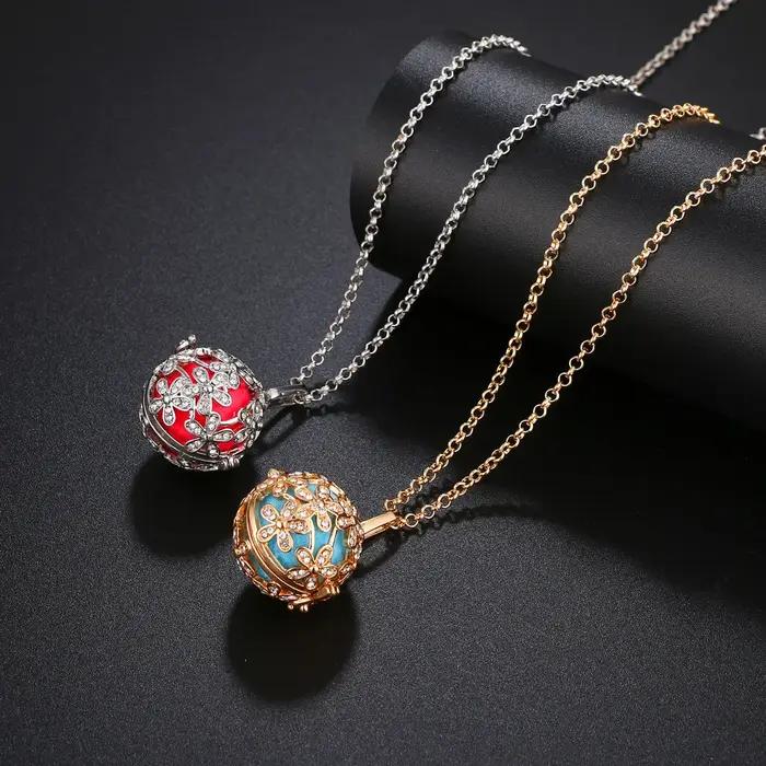 Collier Boule d'Harmonie Bola Mexicain Locket Pendentif Fleur Bicolore Diffuseur Huile Essentielle Bijou Femme Grossesse Occasion Spéciale