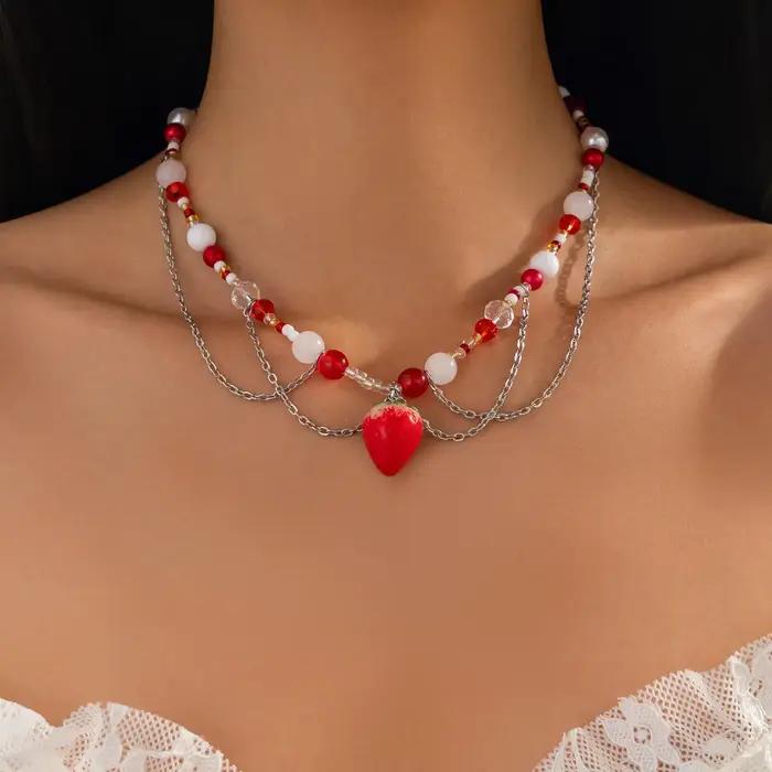 Collier Lolita en Dentelle Blanche avec Pompon en Perles et Strass Cadeau Mode pour Fille Occasions Spéciales Nouvelle Collection