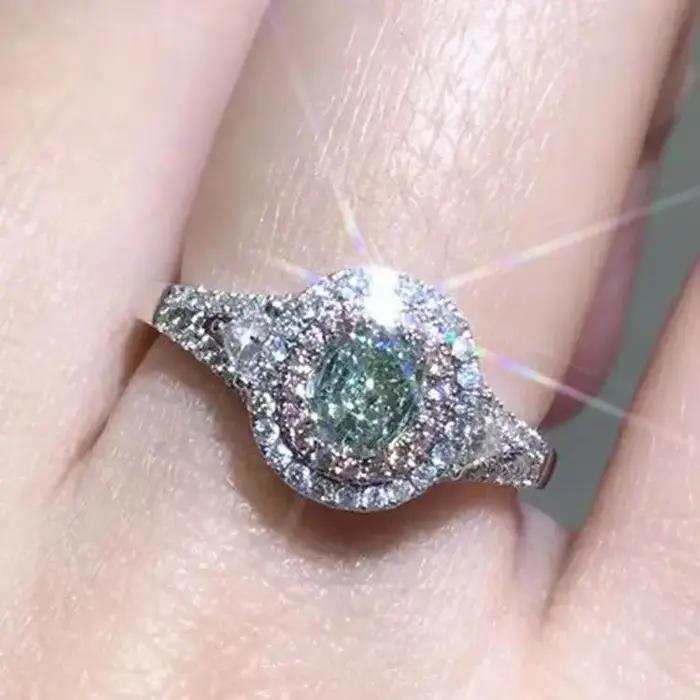 Bague en argent luxueuse pour femmes avec pierres précieuses en zircone rose