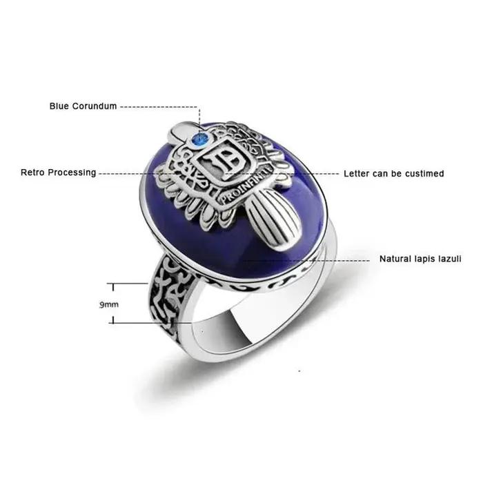 Bague Damon Salvatore en argent Sterling 925 véritable avec pierre Lapis Lazuli pour homme et femme bijou de mariage et occasion spéciale
