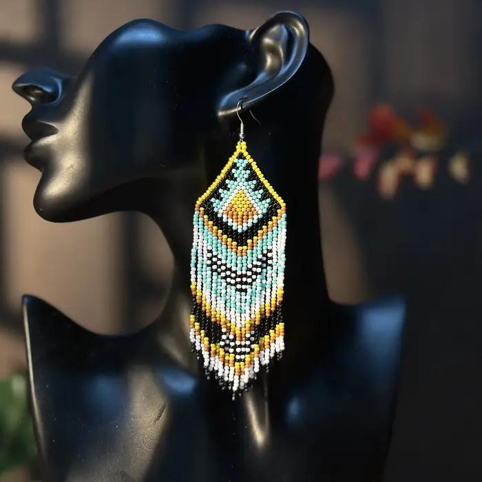 Boucles d'oreilles à pampilles géométriques style bohème en verre pour femmes occasions spéciales et quotidienne