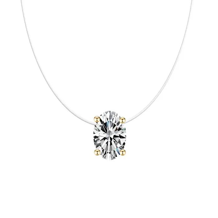 Collier de luxe en Zircon ovale AAA pour femmes, ligne de pêche transparente Invisible, ras du cou,