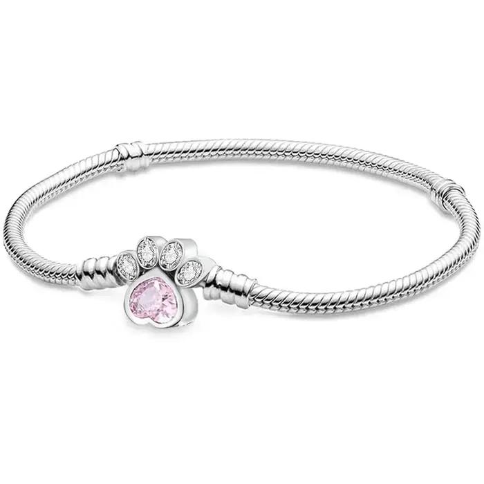 Bracelet en argent sterling 925 personnalisé simple forme cœur griffes perles diy compatible bracelets originaux bijoux fins cadeau femmes occasions partys
