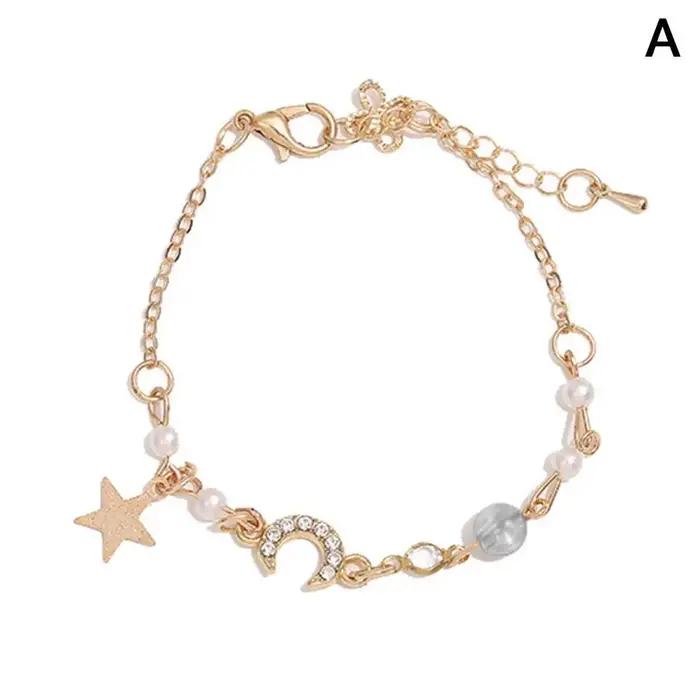 Coréen Zcomprend sur Pearl Star Moon Bracelets pour femmes, joli nœud élégant, bracelet réglable, br