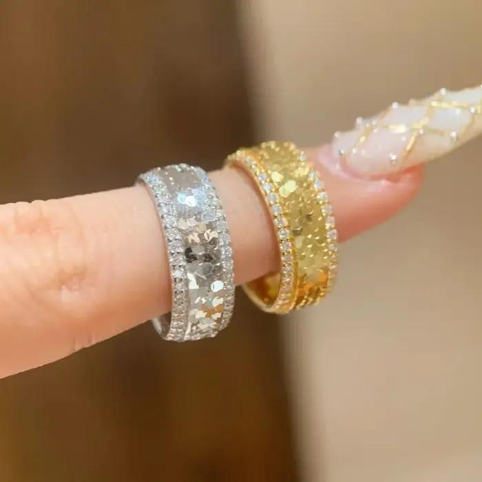 Bague Vintage en argent 925 avec diamants cloutés et paillettes