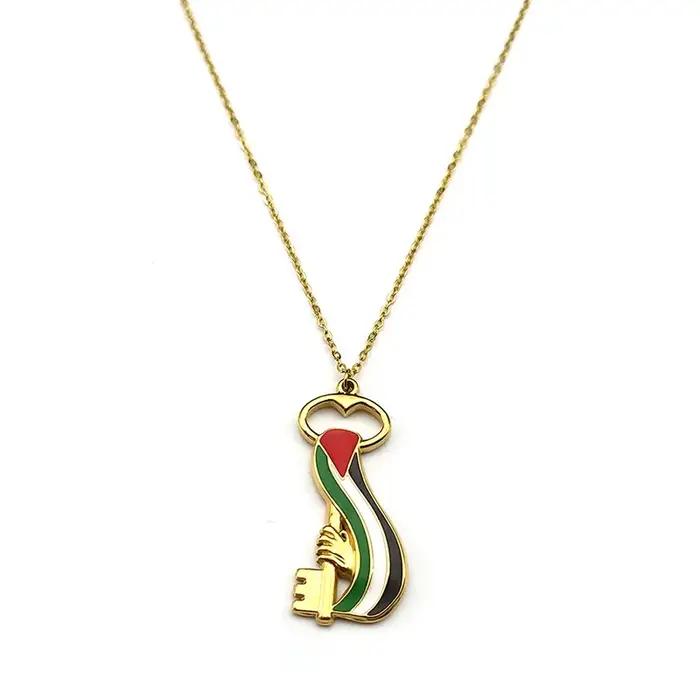 Collier en acier inoxydable et or émaillé pour hommes et femmes, carte de la Palestine arabe, sensat