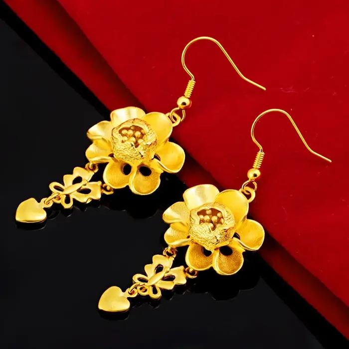 Boucle d'oreille fleur en or jaune 22 carats pour femme