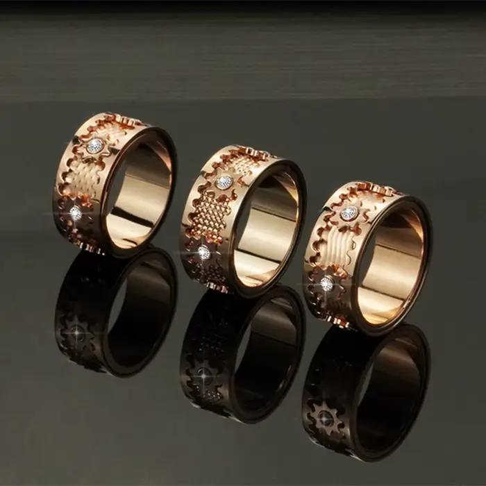 Bague d'engrenage résine incrustée de zirconium bague de cocktail double couche rotative pour hommes et femmes bijou original pour occasions festives