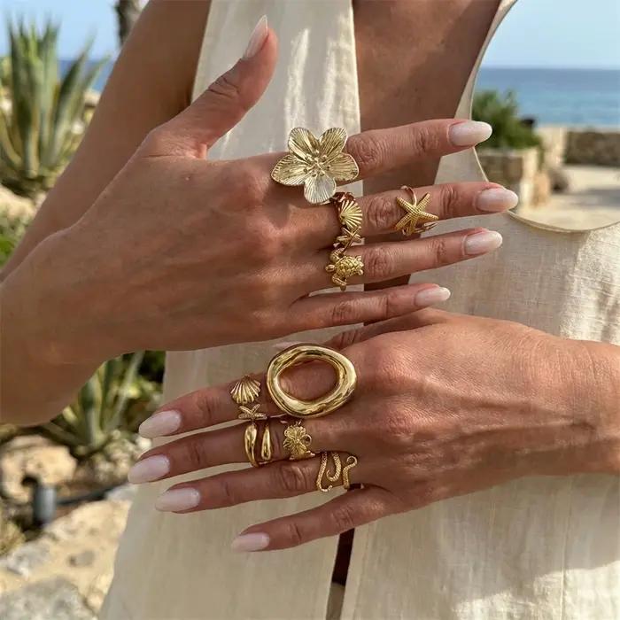 Lot de 9 bagues tropicales océaniques pour femme