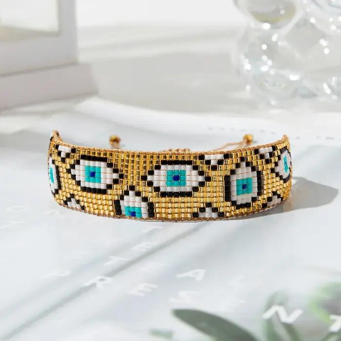 Bohême Meizi bracelet réglable coeur Original tissé à la main motif Simple exquis femme oeil de démon perlé