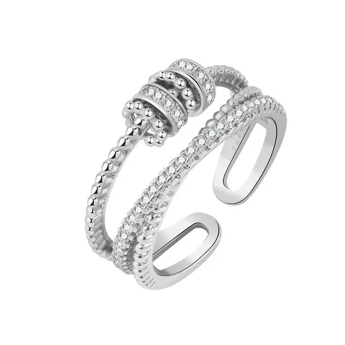 Bague anti-stress réglable en argent sterling 925 Trumium pour femme avec perle, pour soulager l'anx