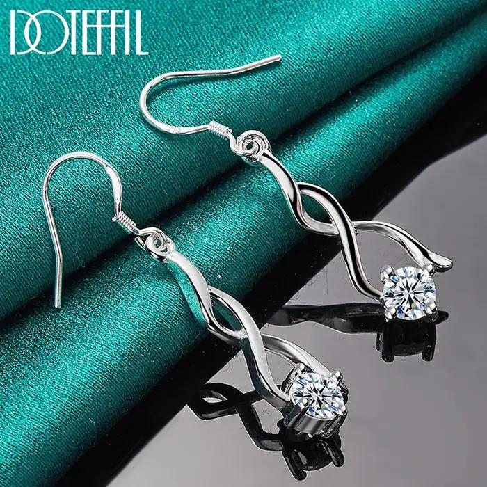DOTEFFIL 925 en argent Sterling AAA Zircon géométrie goutte boucle d'oreille pour femme dame mariage fiançailles fête bijoux de mode