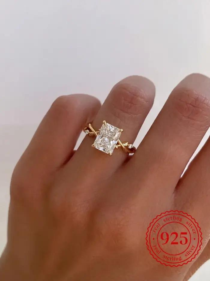 Bague rectangulaire en argent Sterling 925 pour femmes