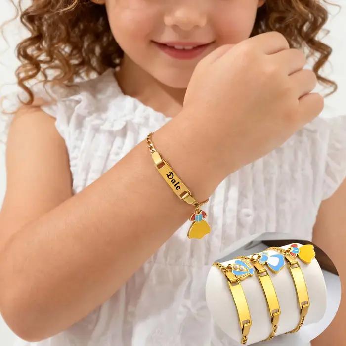 Bracelet Cœur Personnalisé avec Nom et Barre d'Identification, Bracelets d'Identification pour Bébé et Enfant, Breloques Tressées à la Main, Cadeau d'Anniversaire pour Nouveau-Né Fille Occasions Spéciales