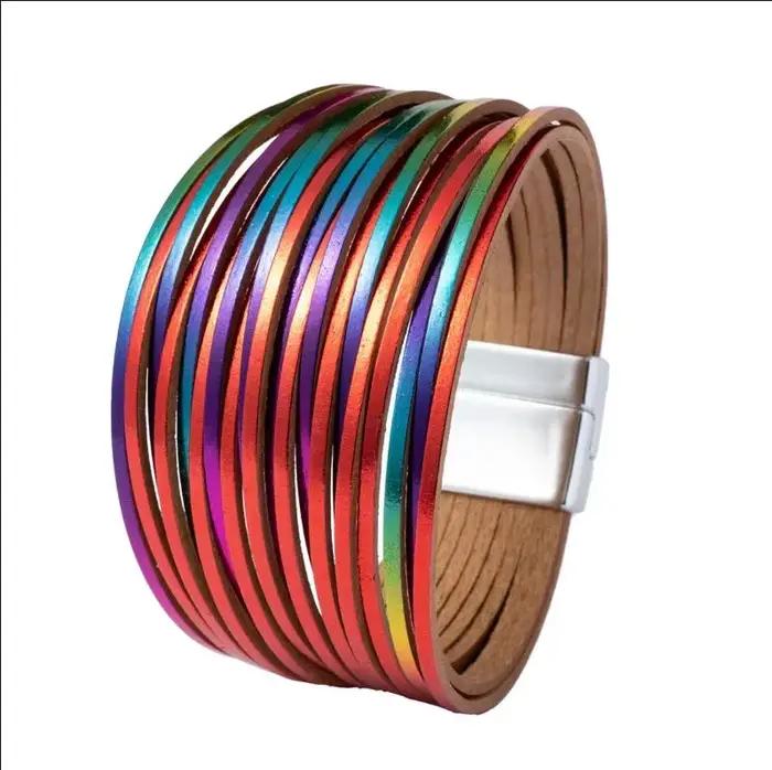 Bracelets infini à 8 caractères en acier inoxydable, multicouches tissés en cuir véritable, bijoux d