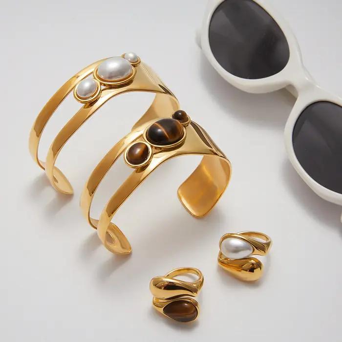 Bracelet jonc tendance en acier inoxydable plaqué or