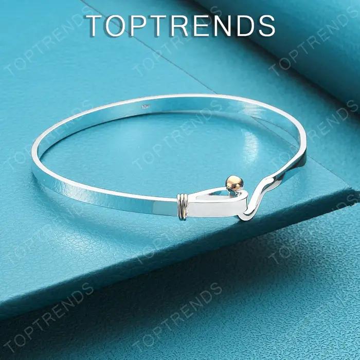 Bracelet rond simple réglable en argent sterling 925 pour hommes et femmes occasion anniversaire polyvalent moderne sportif