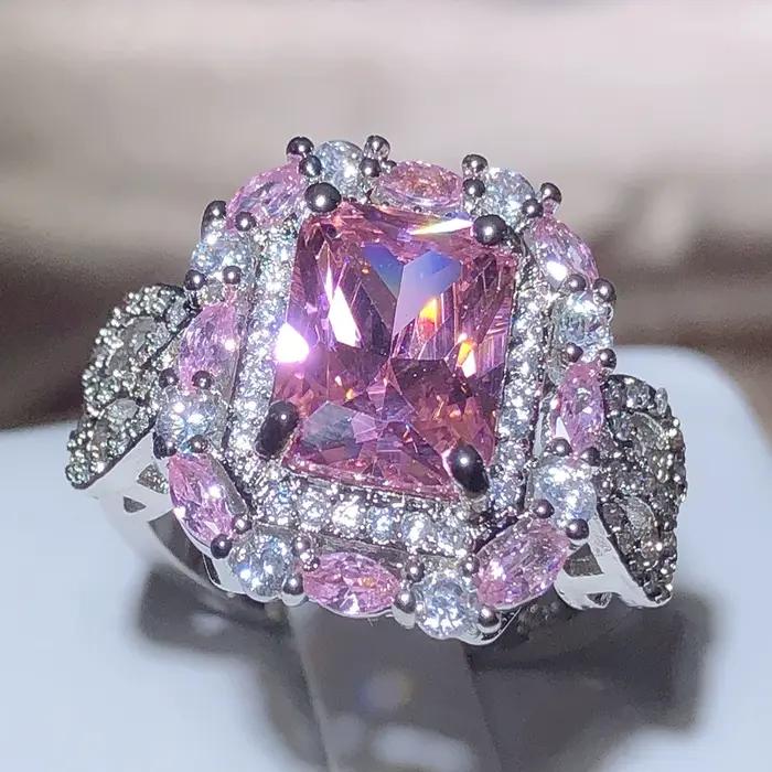 Bague carrée en Zircon rose scintillant pour femme