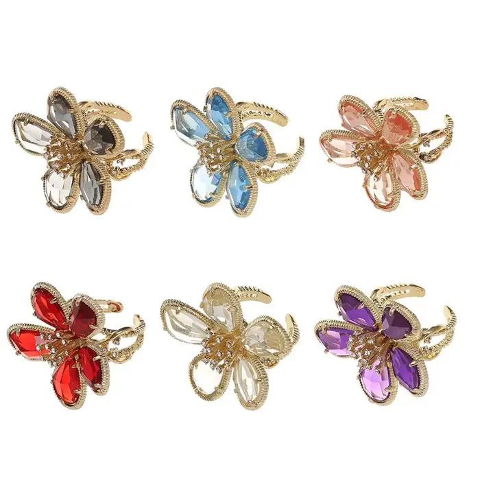 Bague en cristal de fleur de biscuits mignonne et romantique ajustable pour femmes et filles occasions spéciales comme mariages et anniversaires