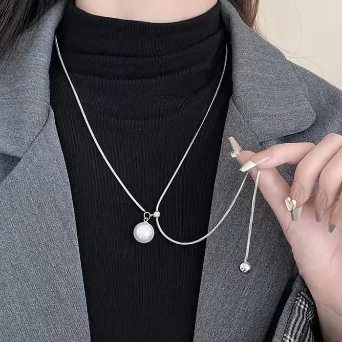 Collier de perles baroques irrégulières pour femmes, minimaliste, en métal, longue chaîne en os de s