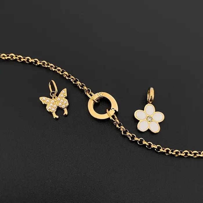 EManco Bracelet en acier inoxydable Style minimaliste perle papillon breloque O-chaîne bijoux pour les déplacements quotidiens bureau Chic