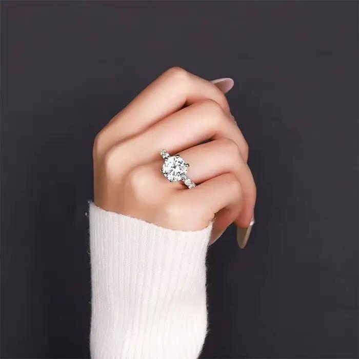 Bagues en argent sterling S925 avec moissanite 5 carats