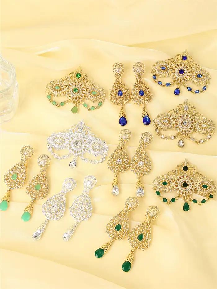 Ensemble de boucles d'oreilles boutonnière de mariage marocain, ensemble de bijoux pour dames de style rétro de cour française pour fêtes de mariage.
