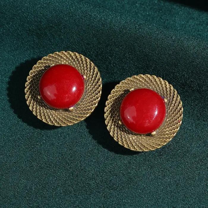 Boucles d'oreilles Vintage en Agate rouge pour femmes