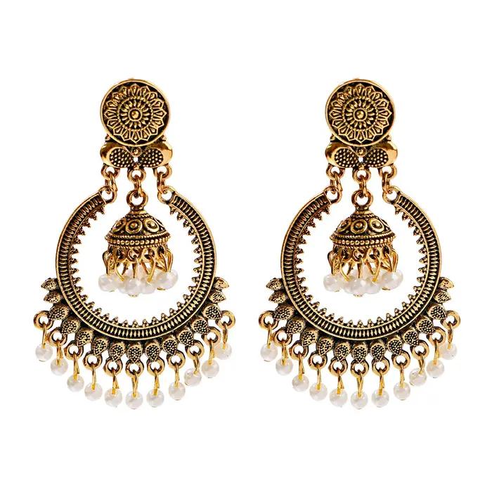 Jhumka-Boucles d'oreilles pendantes indiennes pour femmes et filles