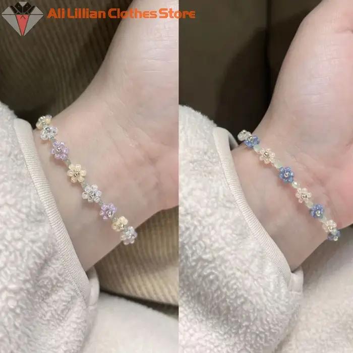 Bracelet de perles de fleurs mignonnes pour femmes et filles