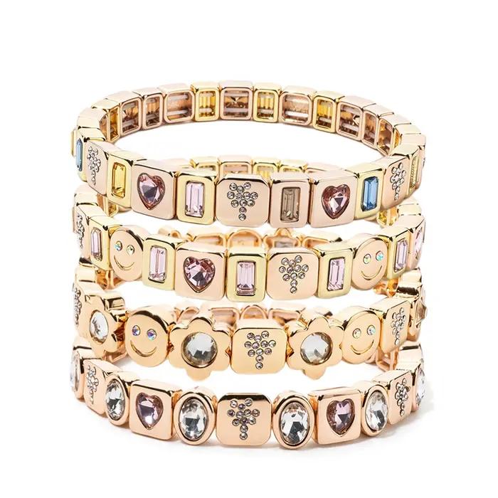 Bracelets en émail perlé avec breloque palmier et cristal pour femme