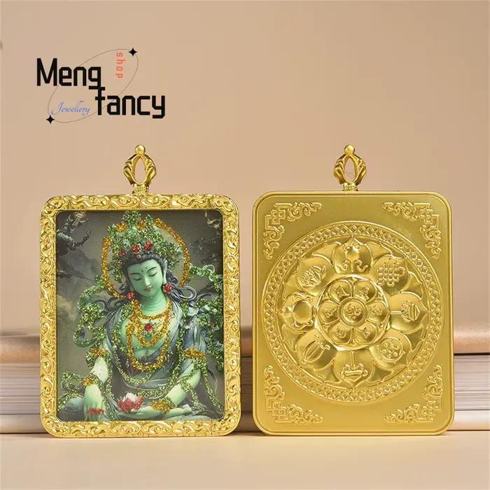 Nouveau modèle de boîte Thangka peinte à la main et dorée avec feuille d'or, pendentif Tara style na
