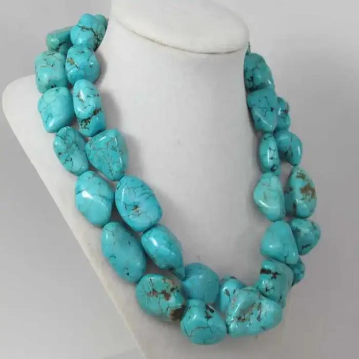 Collier à Double rangée de pierres turquoises naturelles