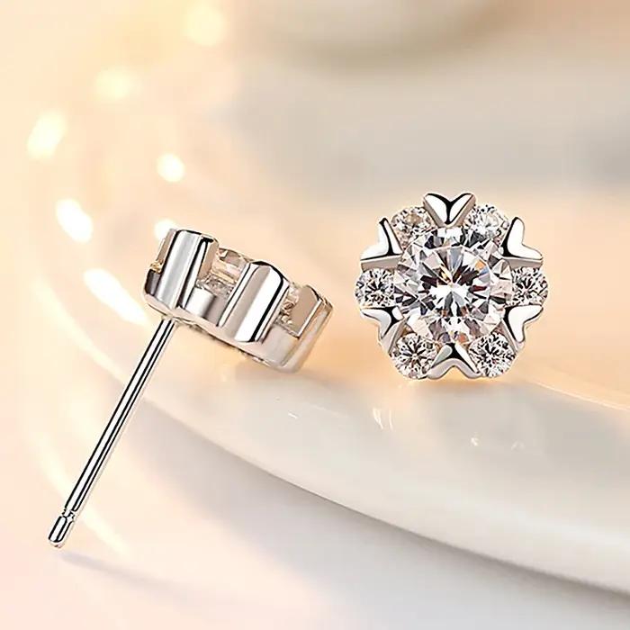 Buyee 925 en argent Sterling femme boucle d'oreille élégant flocon de neige Zircon