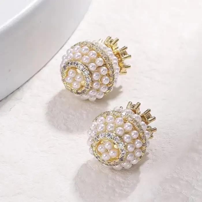Mode perle boucles d'oreilles doux élégant luxe femmes bijoux Zircon classique