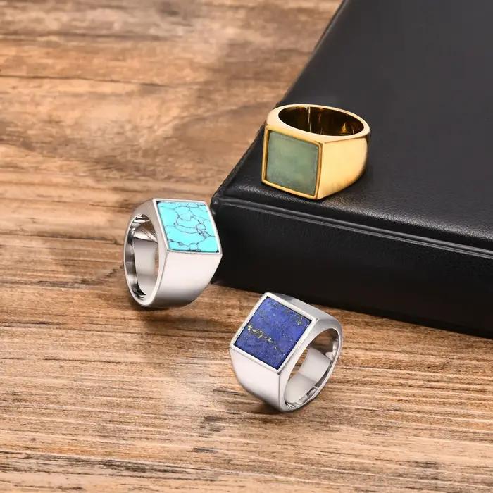 Bague en pierre naturelle bleue pour hommes et garçons