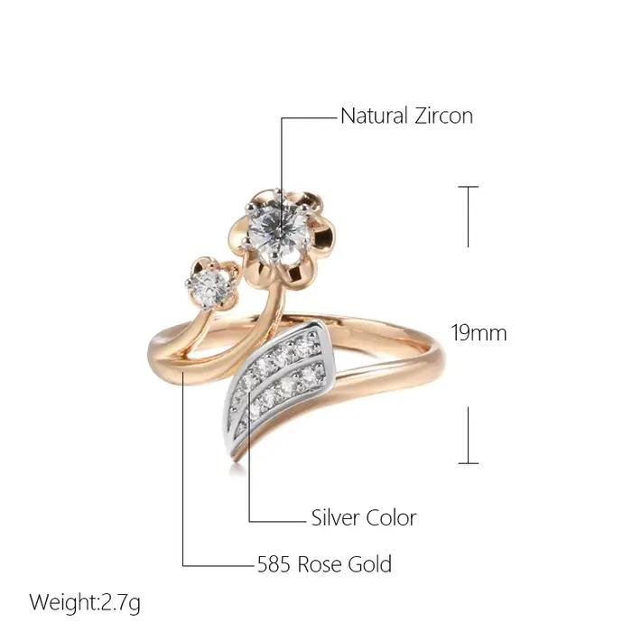 Anneau en or rose 585 avec zirconium blanc pour mariage et occasions spéciales vintage élégant pour femme