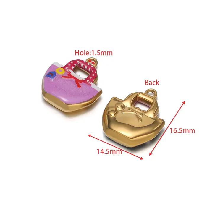 4 Breloques de Sac à Main en Acier Inoxydable Émaillé Coloré, Pendentifs Couleur Or 18 carats pour la Fabrication de Bijoux, Fournitures DIY pour Colliers et Boucles d'Oreilles