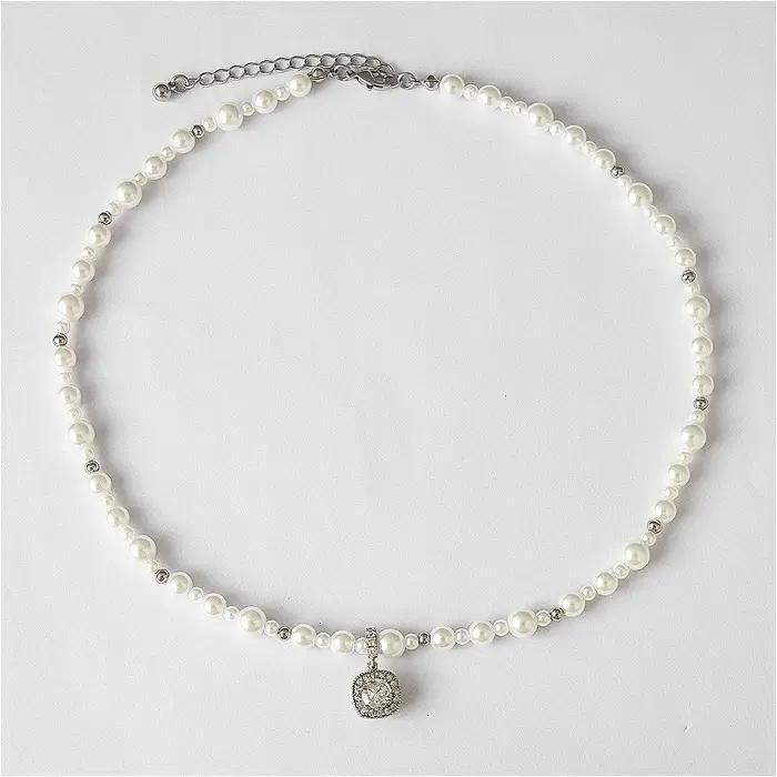 Nouveau Collier Madama Gris Perle, Pendentif Carré Zircon de Luxe, Chaîne Clavicule, Cadeaux d'Été É