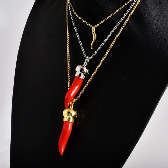 Pendentif en forme de poivron rouge pour hommes style hip-hop rock occasion mariage bijou audacieux et protecteur