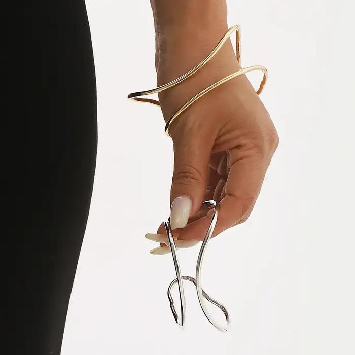 Bracelet ajouré géométrique Double couche B3316, anneau à main ouvert minimaliste à la mode, motif irrégulier, polyvalent au quotidien Ac