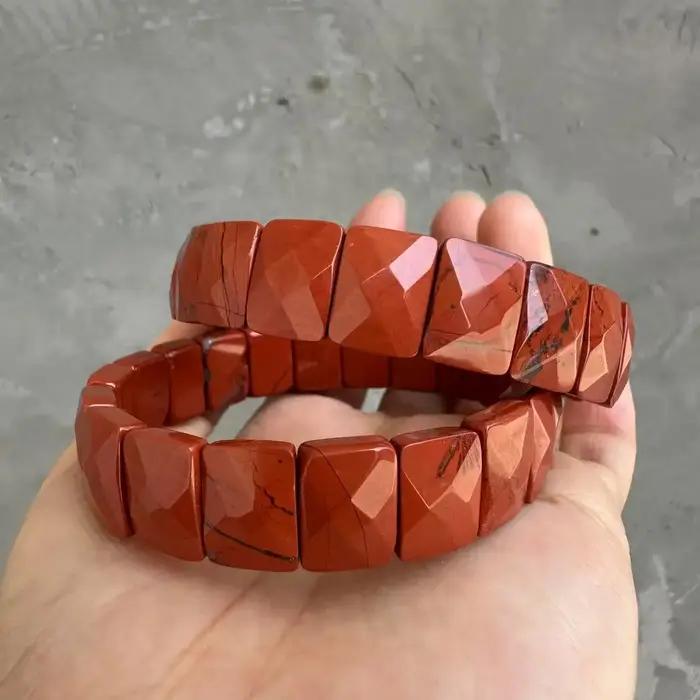 Bracelet en pierres naturelles rouge jaspe géométrique pour femme décontracté sportif occasions spéciales