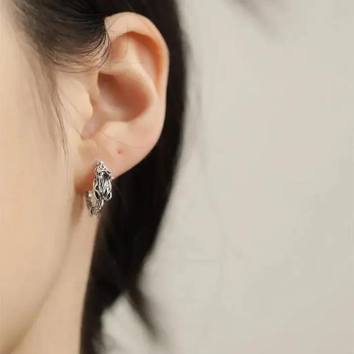 Boucles d'oreilles dragon irrégulières en argent regardé 925 pour femmes et filles